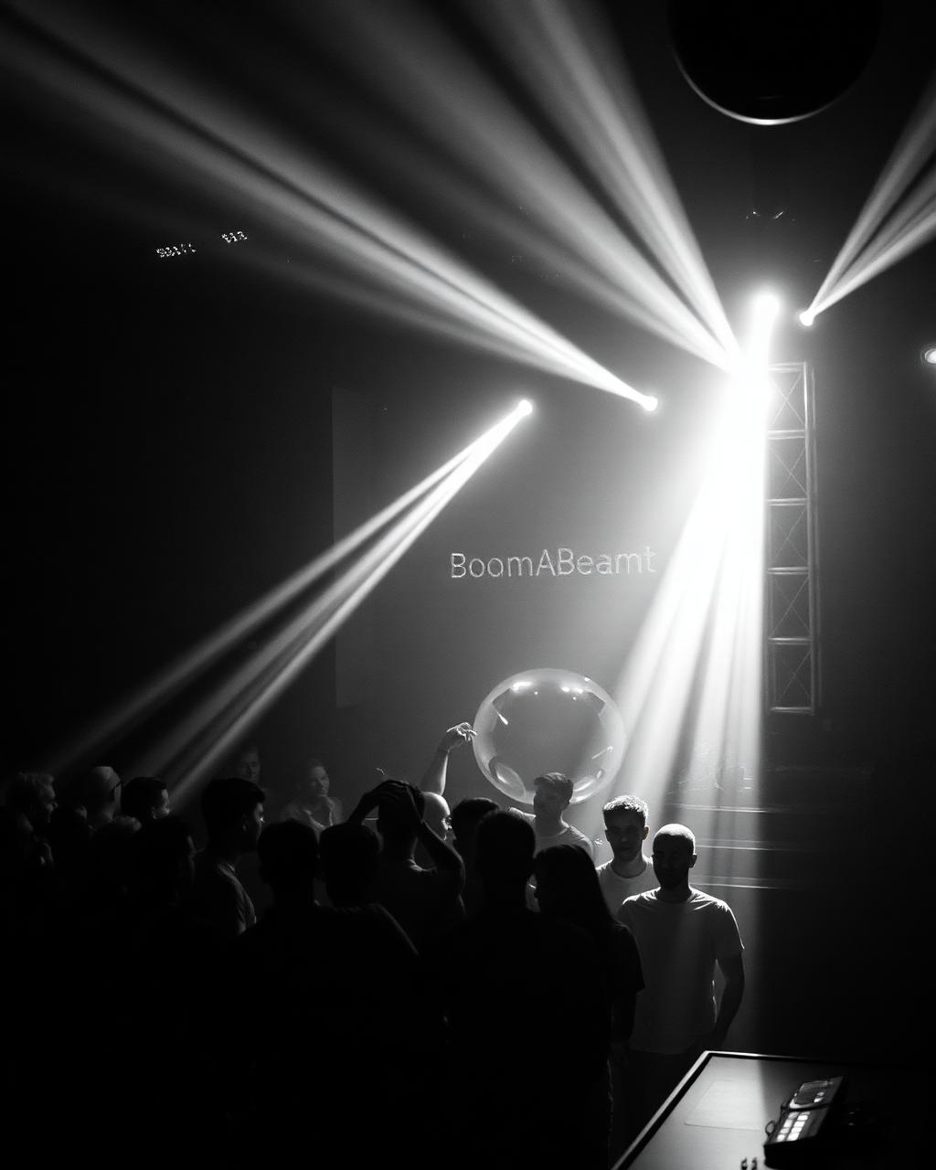 Club de nuit, faisceaux de lumière, noir et blanc